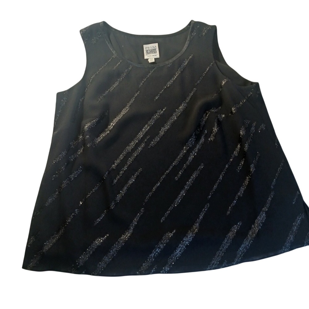 R & M Richards Sparkle Tank‎ Top 16W Sleeveless Glitter Black Party Blouse